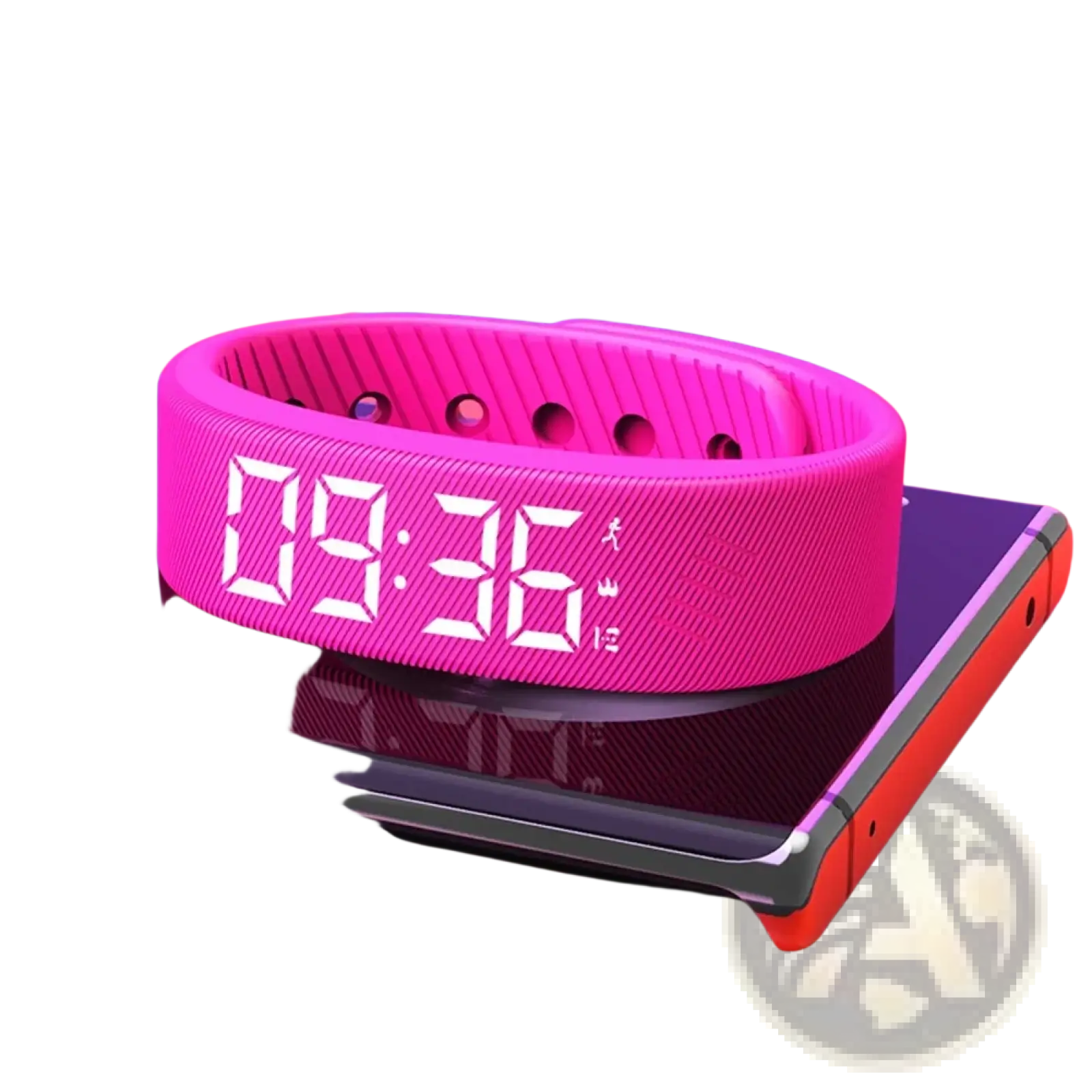 Vibrant pink kids led digital fitness tracker watch with textured silicone band and white led display showing time and icons