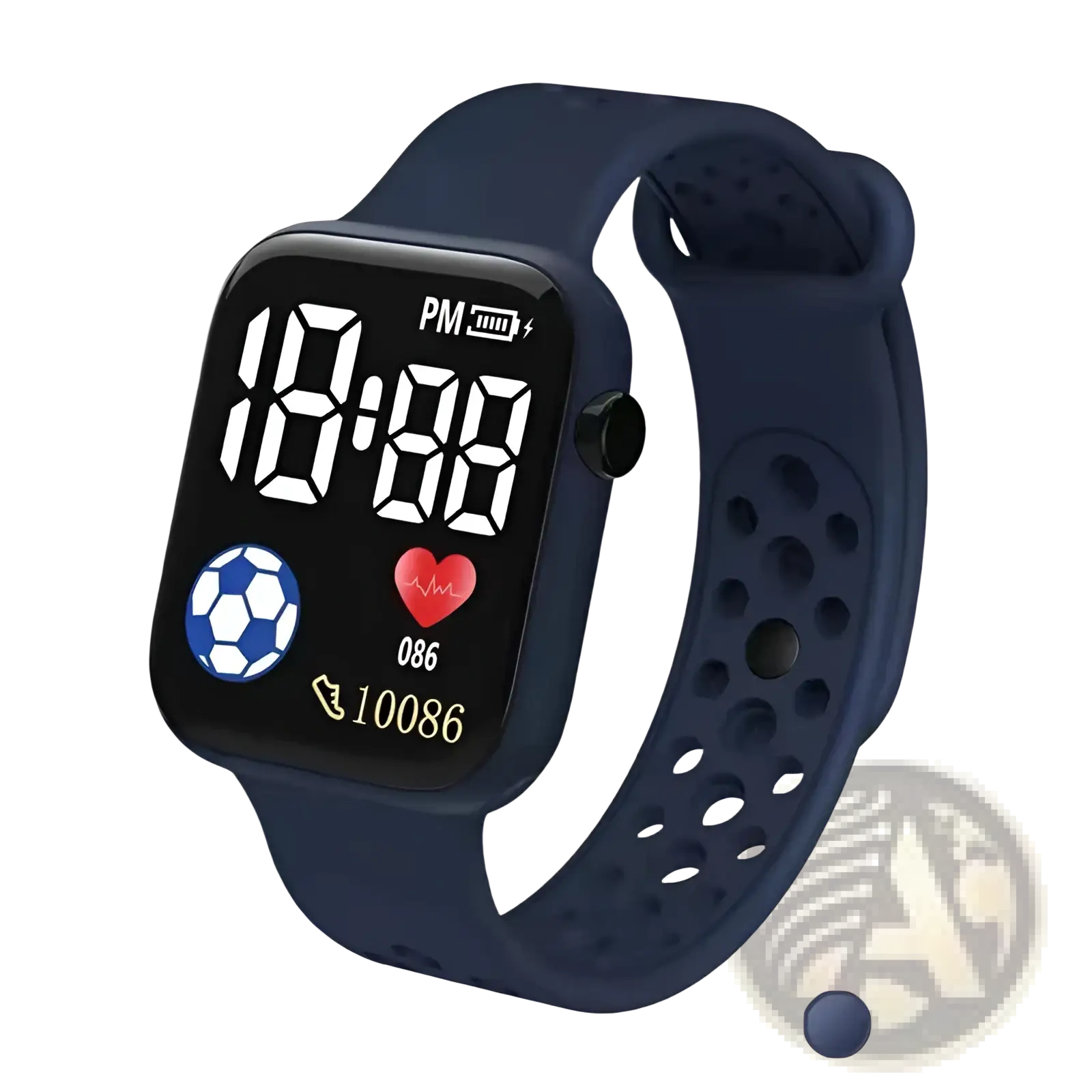 Navy blue kids led digital sport watch with silicone strap waterproof with digital display showing time heart rate and notifications