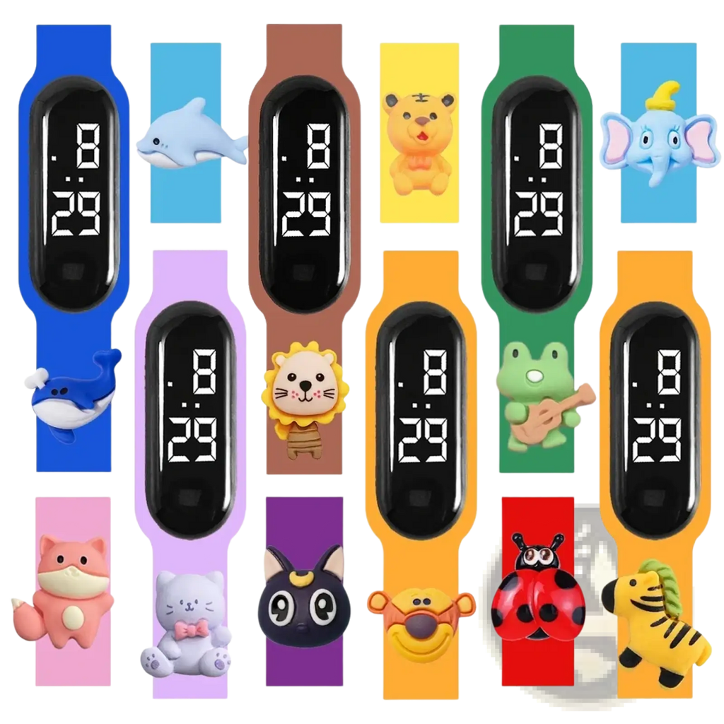 Colorful silicone kids led digital sports watches with waterproof feature and cute animal charms