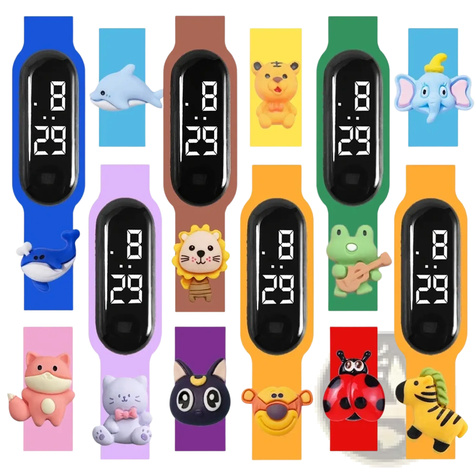 Colorful silicone kids led digital sports watches with waterproof feature and cute animal charms