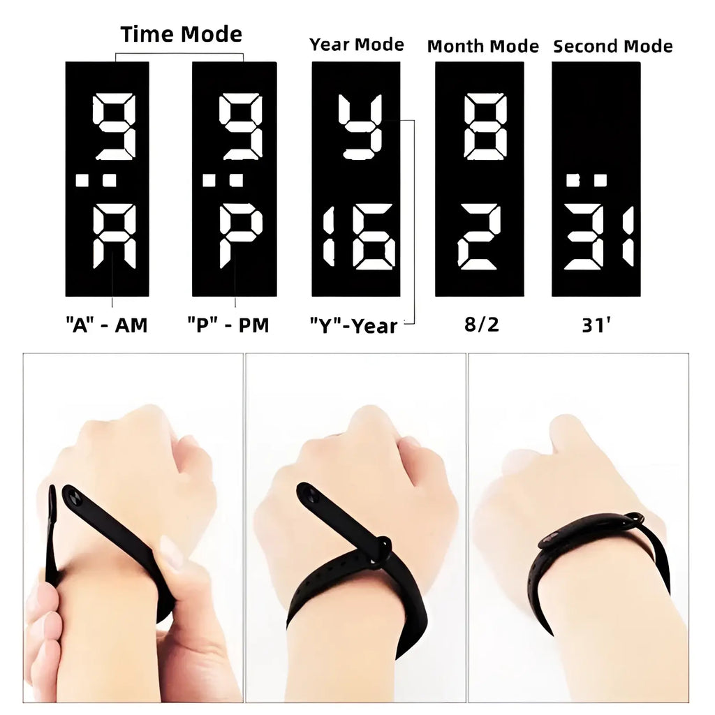 Black kids led digital sports watch with waterproof silicone band and multiple display modes showing time and date
