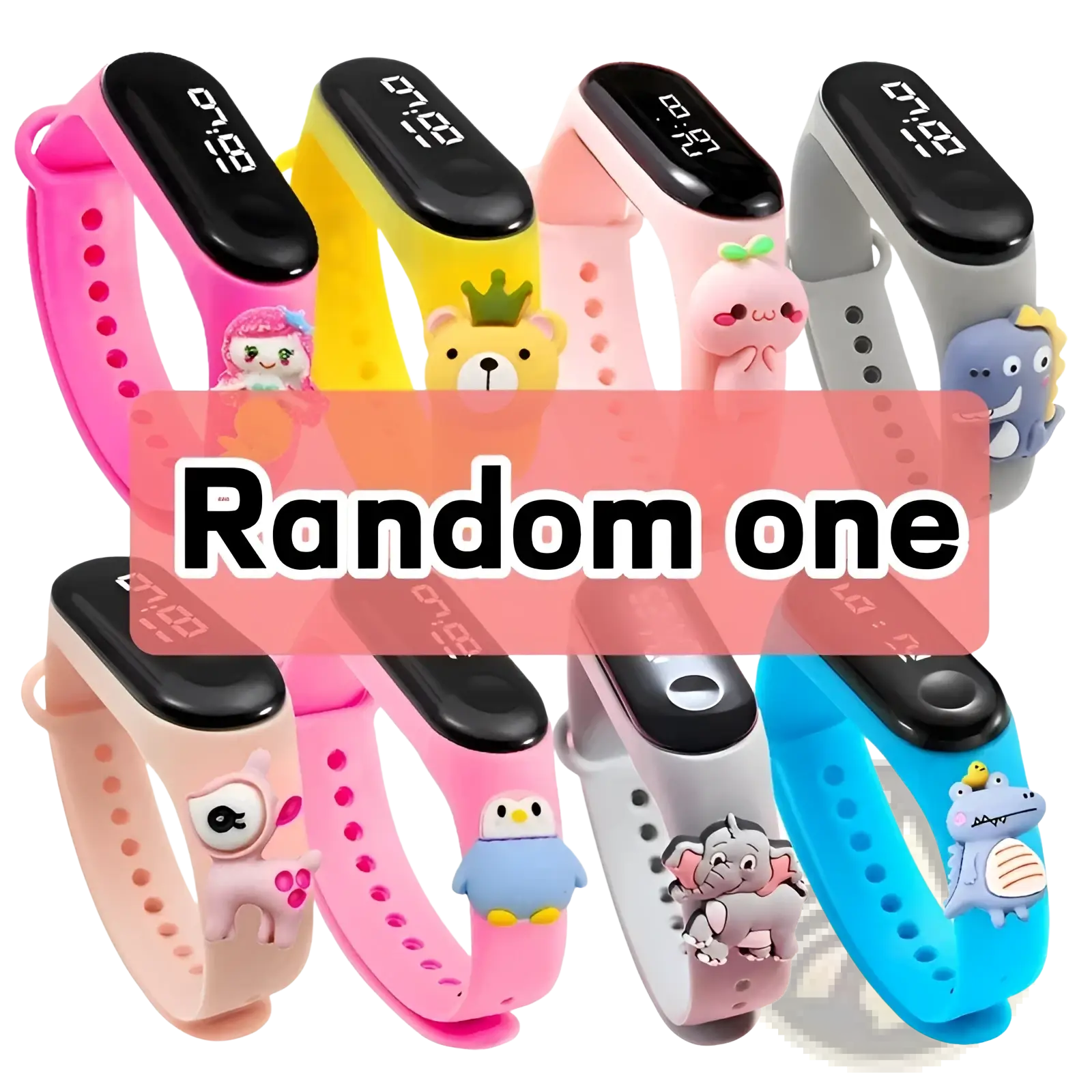 Colorful silicone kids led digital sports watch with waterproof feature and cute animal charm on the band