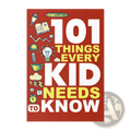 Red hardcover kids life skills book titled 101 things every kid needs to know with educational illustrations