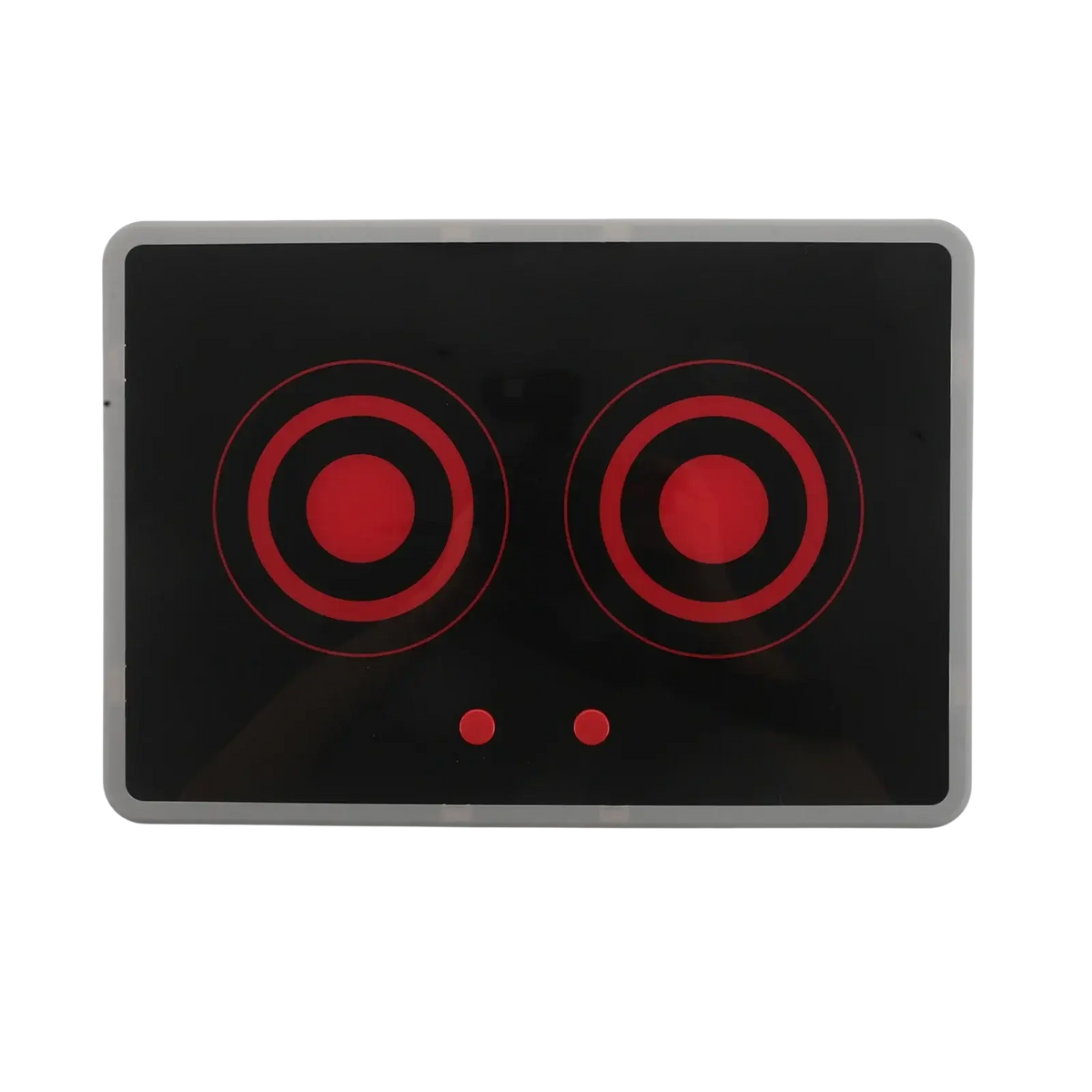 Kids play induction stove toy with sound and light featuring a black and red electric cooktop with silver border