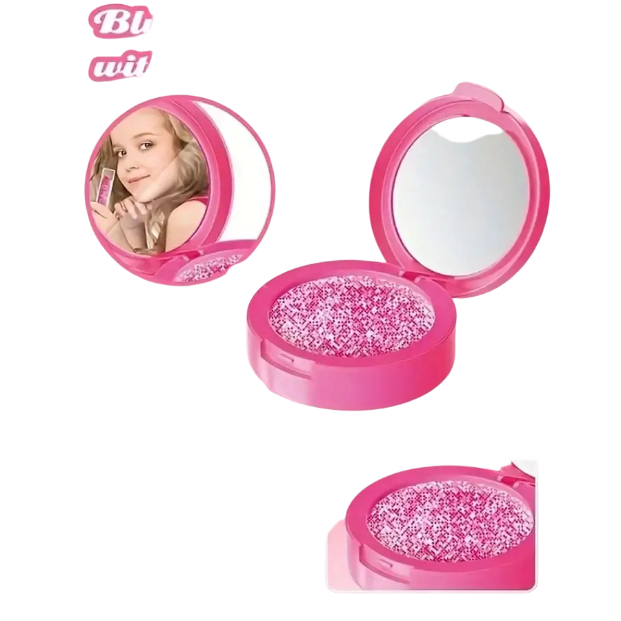 Kids pretend makeup set non toxic play cosmetics pink circular blush palette with clear mirror and glittery pink powder in two styles