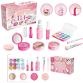 Pink plastic kids pretend makeup set non toxic play cosmetics with lip gloss eyeshadow palettes and brushes