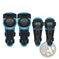 Kids protective gear set for cycling and skating featuring blue and black knee and elbow pads with mesh fabric and hard shells