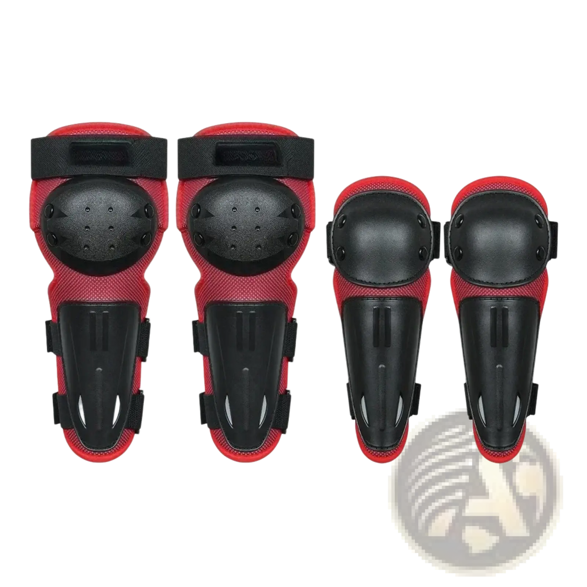 Kids protective gear set red and black knee pads with mesh fabric design for cycling and skating safety