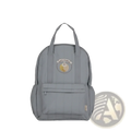Gray quilted waterproof kids backpack with circular embroidered animal patch ideal for school use