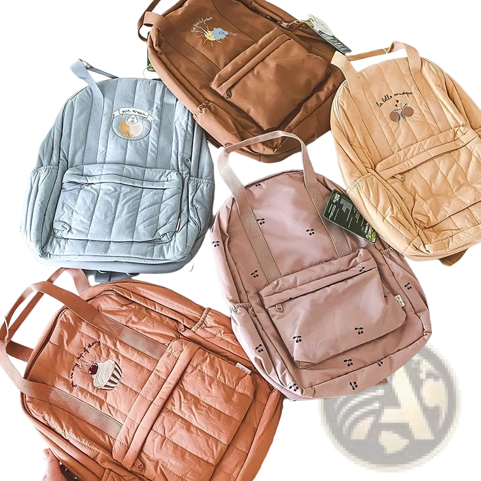 Kids quilted embroidered pastel-colored backpacks with dessert designs waterproof school bags for children