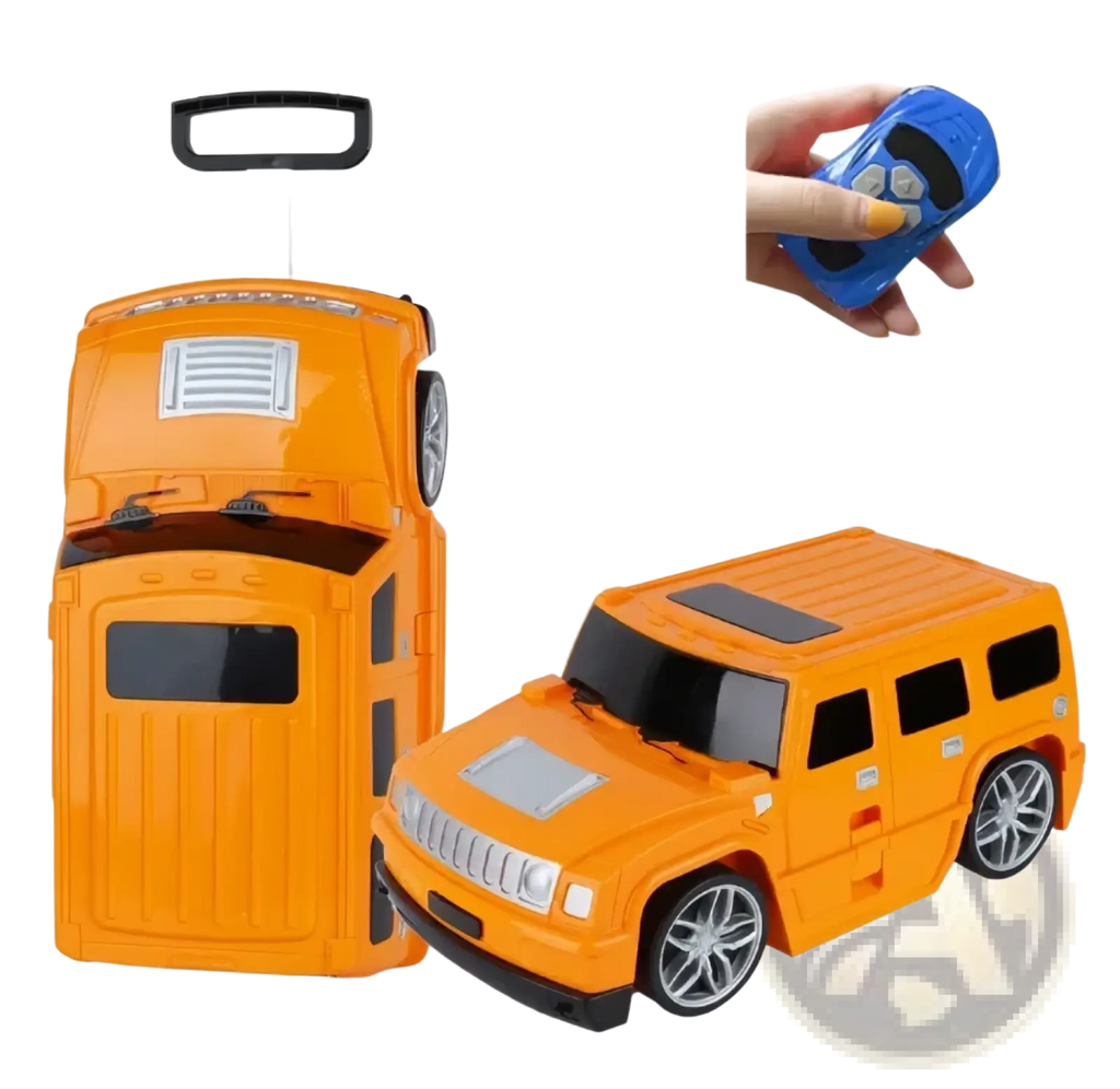 Orange plastic kids ride on remote control luggage suitcase with hummer design and retractable handle