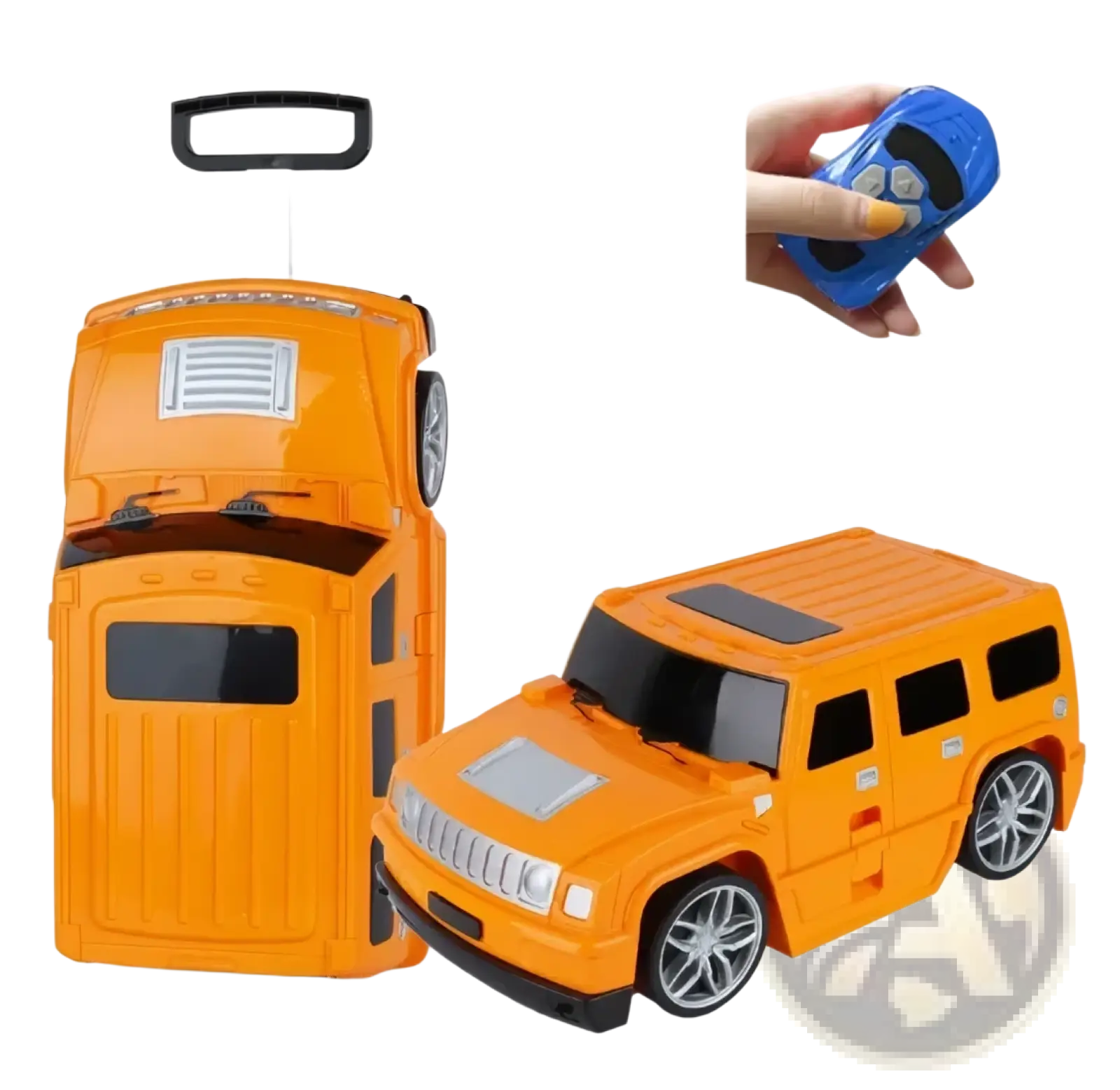 Orange plastic kids ride on remote control luggage suitcase with hummer design and retractable handle