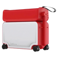 Red and white foldable kids ride on rolling luggage carry on suitcase with black wheels and handle in a sleek design