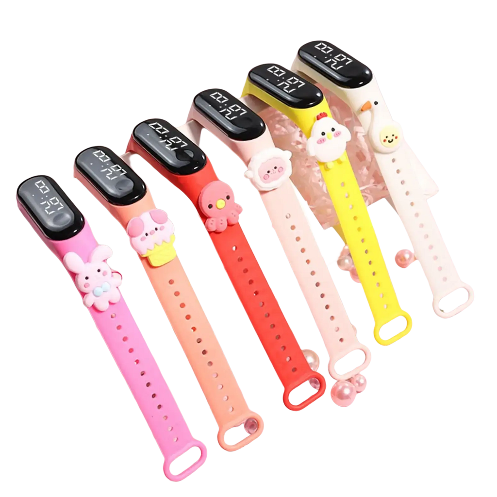 Pastel-colored kids silicone digital watches with cute animal charms made of life waterproof material type