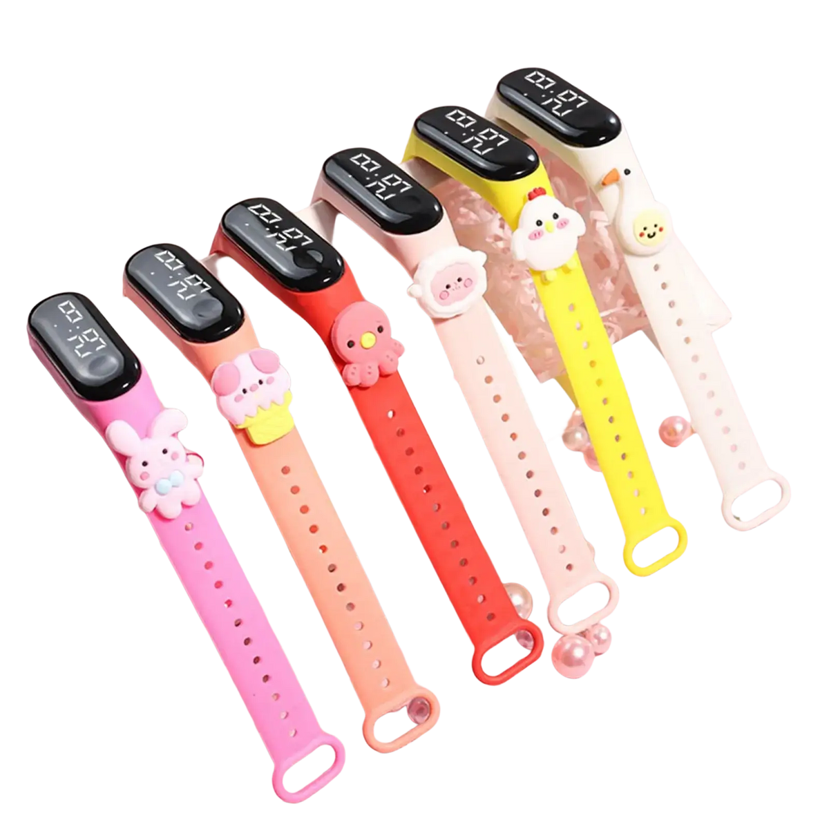 Pastel-colored kids silicone digital watches with cute animal charms made of life waterproof material type
