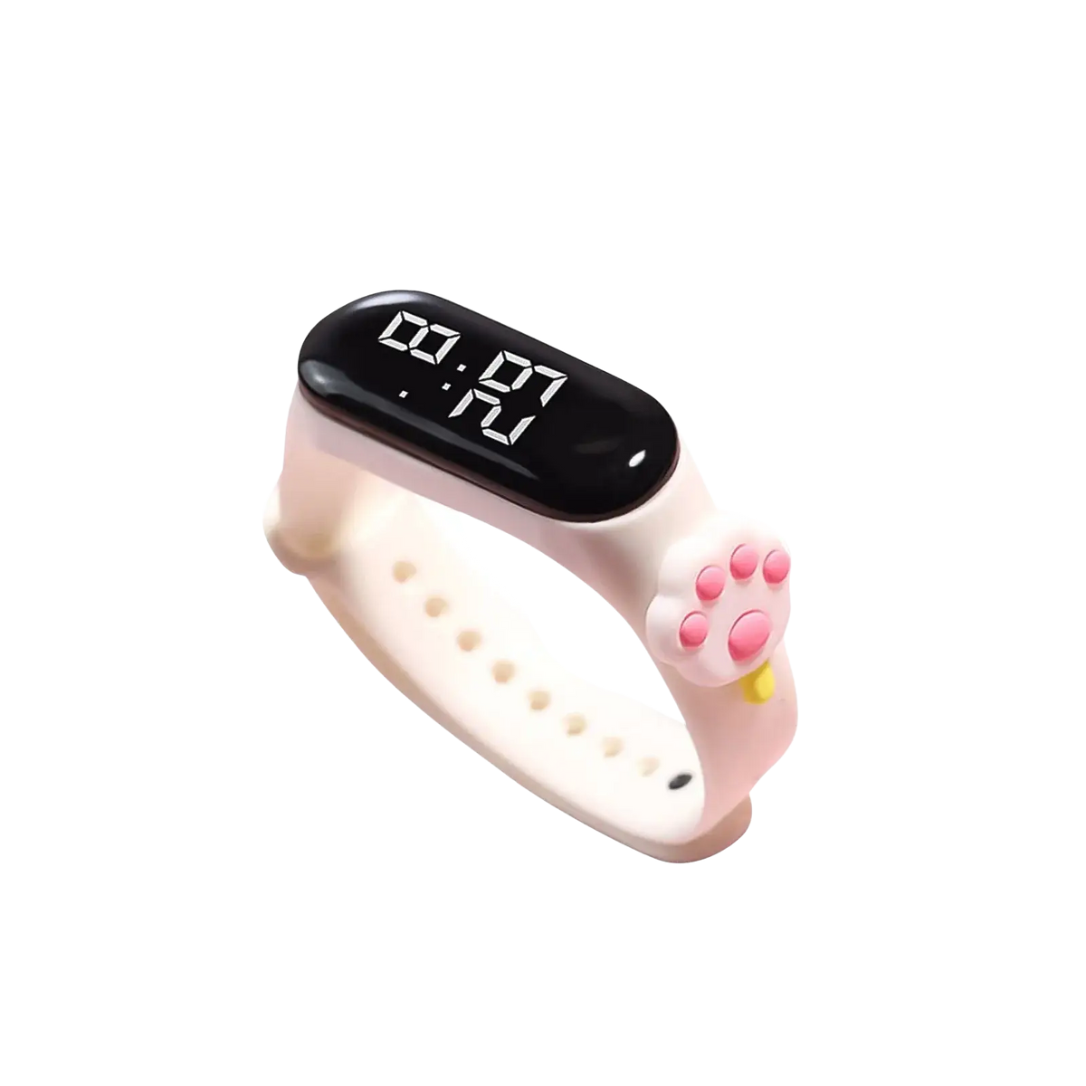 Pink silicone cat paw digital kids watch with black display featuring life waterproof material type