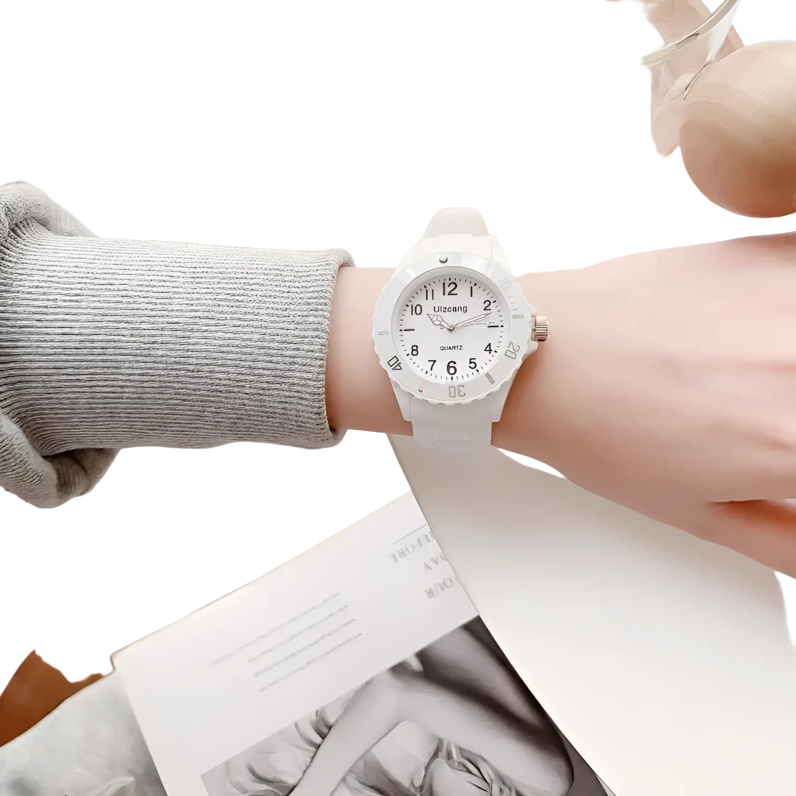 White kids silicone quartz watch with minimalist dial and black numerals in a colorful jelly wristwatch design