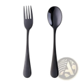 Kids stainless steel fork and spoon flatware set in black matte finish designed for durability and child use