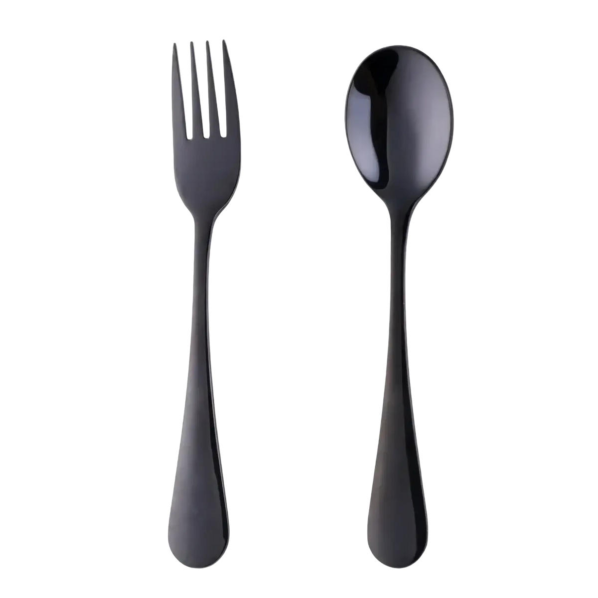 Kids stainless steel fork and spoon flatware set in black matte finish designed for durability and child use