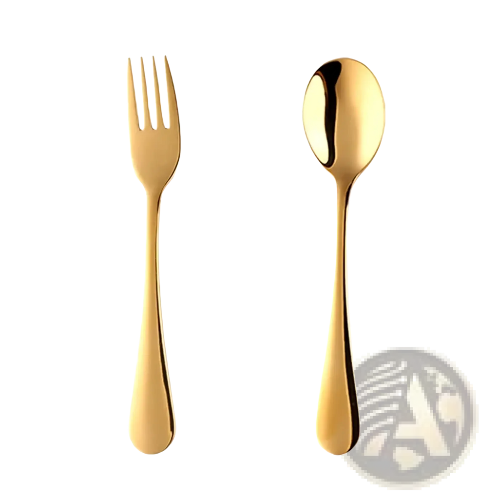 Kids stainless steel fork with a sleek gold color and polished metallic finish in a modern flatware set