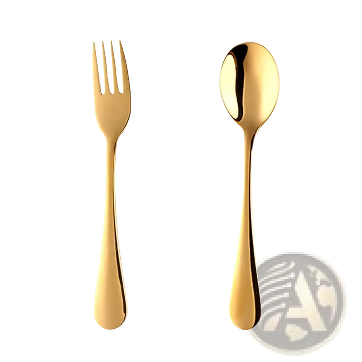 Kids stainless steel fork with a sleek gold color and polished metallic finish in a modern flatware set