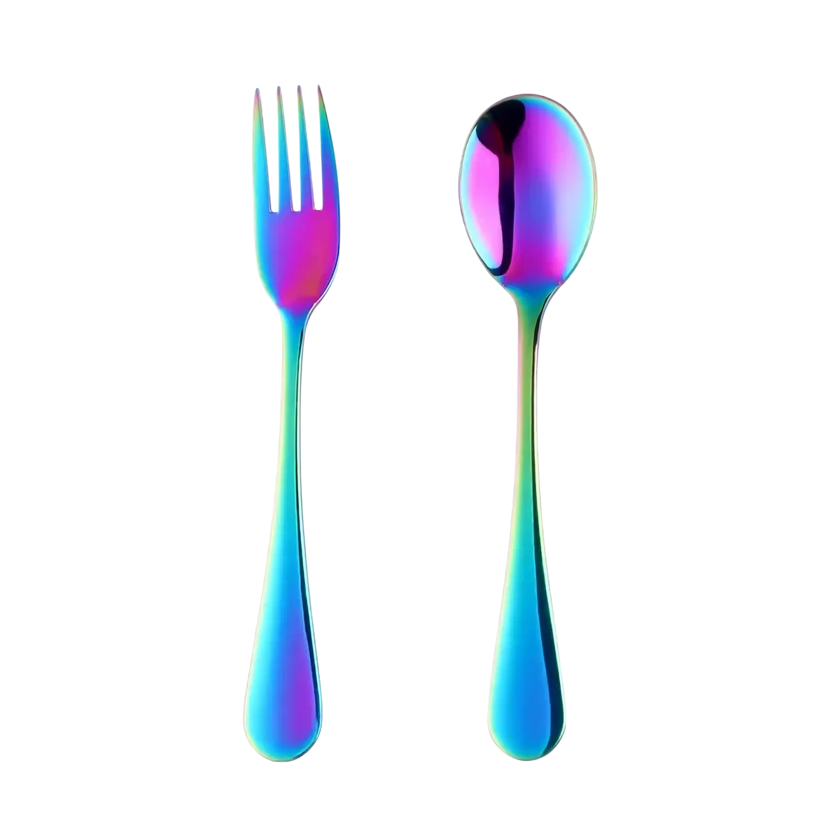 Kids stainless steel fork and spoon flatware set with rainbow-finished durable stainless steel for children