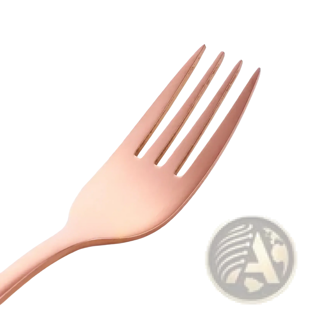 Rose gold kids stainless steel fork with sleek modern design and smooth metallic finish for flatware set