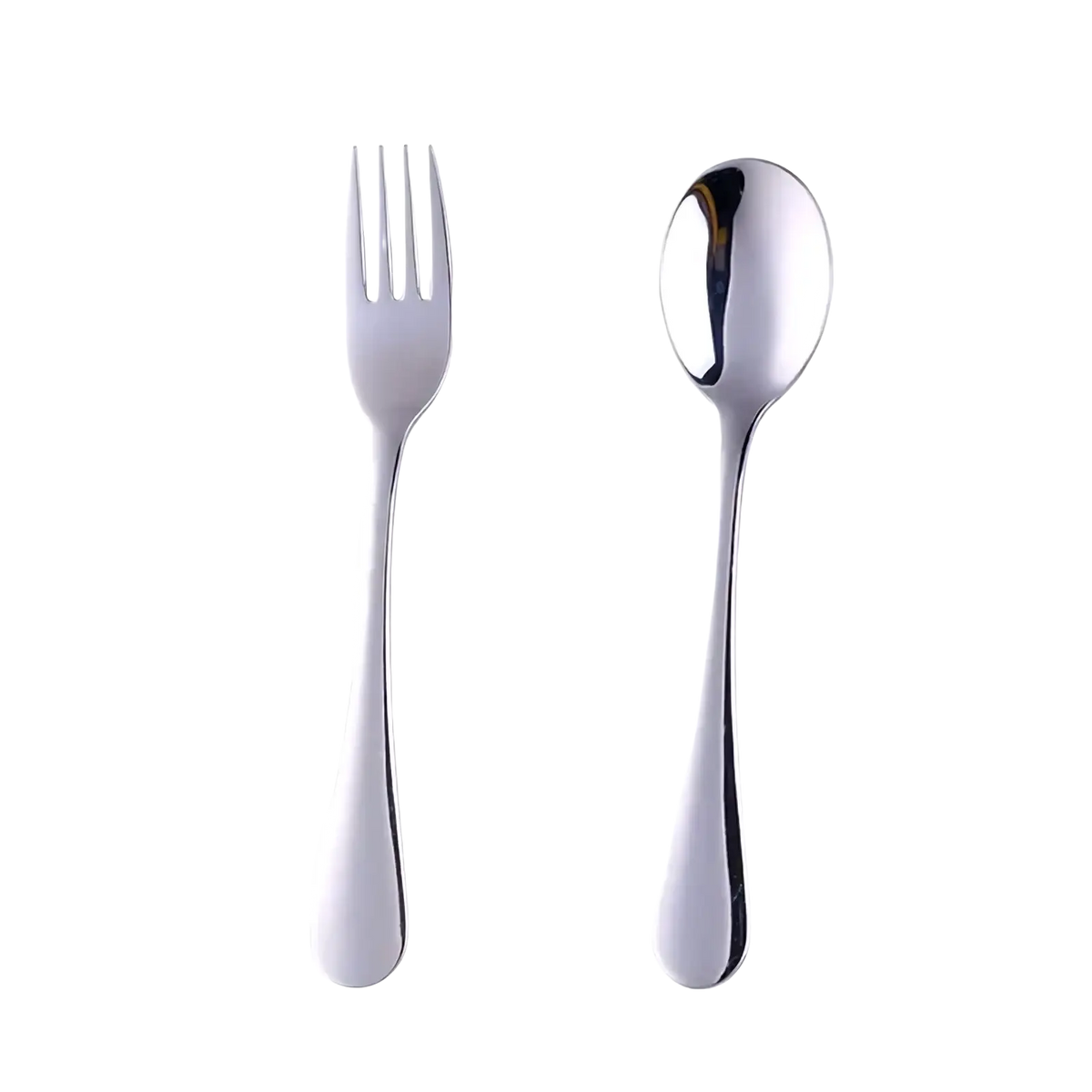 Kids stainless steel fork and spoon flatware set with shiny finish and sleek modern design for children