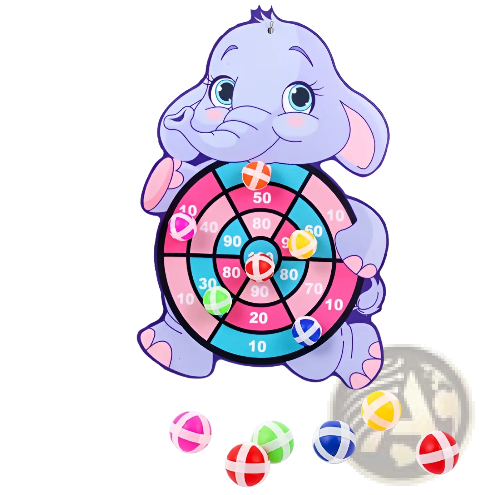 Kids sticky ball dart board cartoon target set featuring a colorful cartoon elephant wall-mounted dartboard with multicolored balls