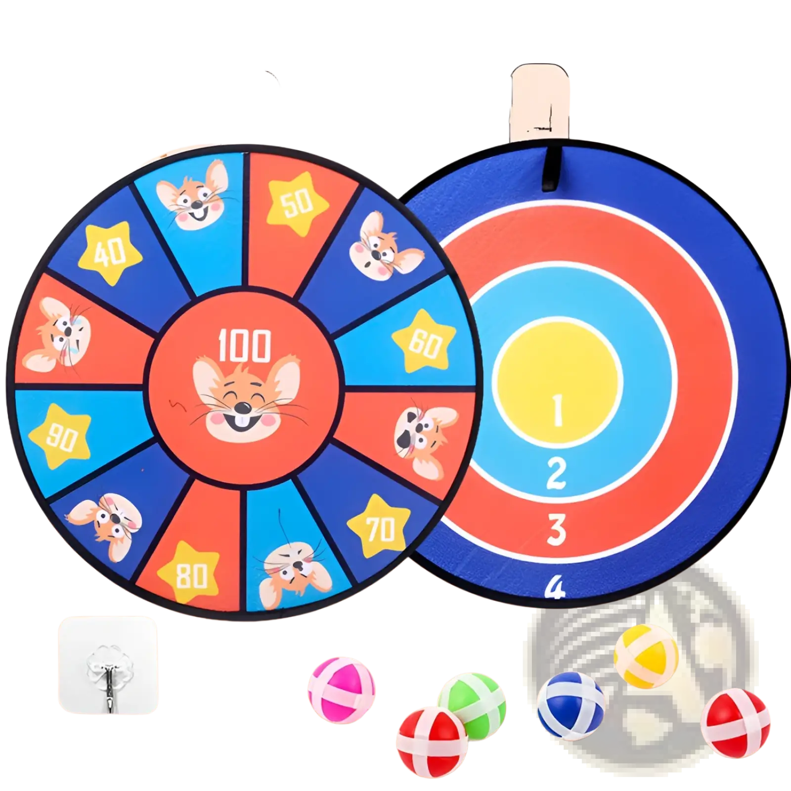 Kids sticky ball dart board cartoon target set with colorful circular sticky targets and small balls for throwing game