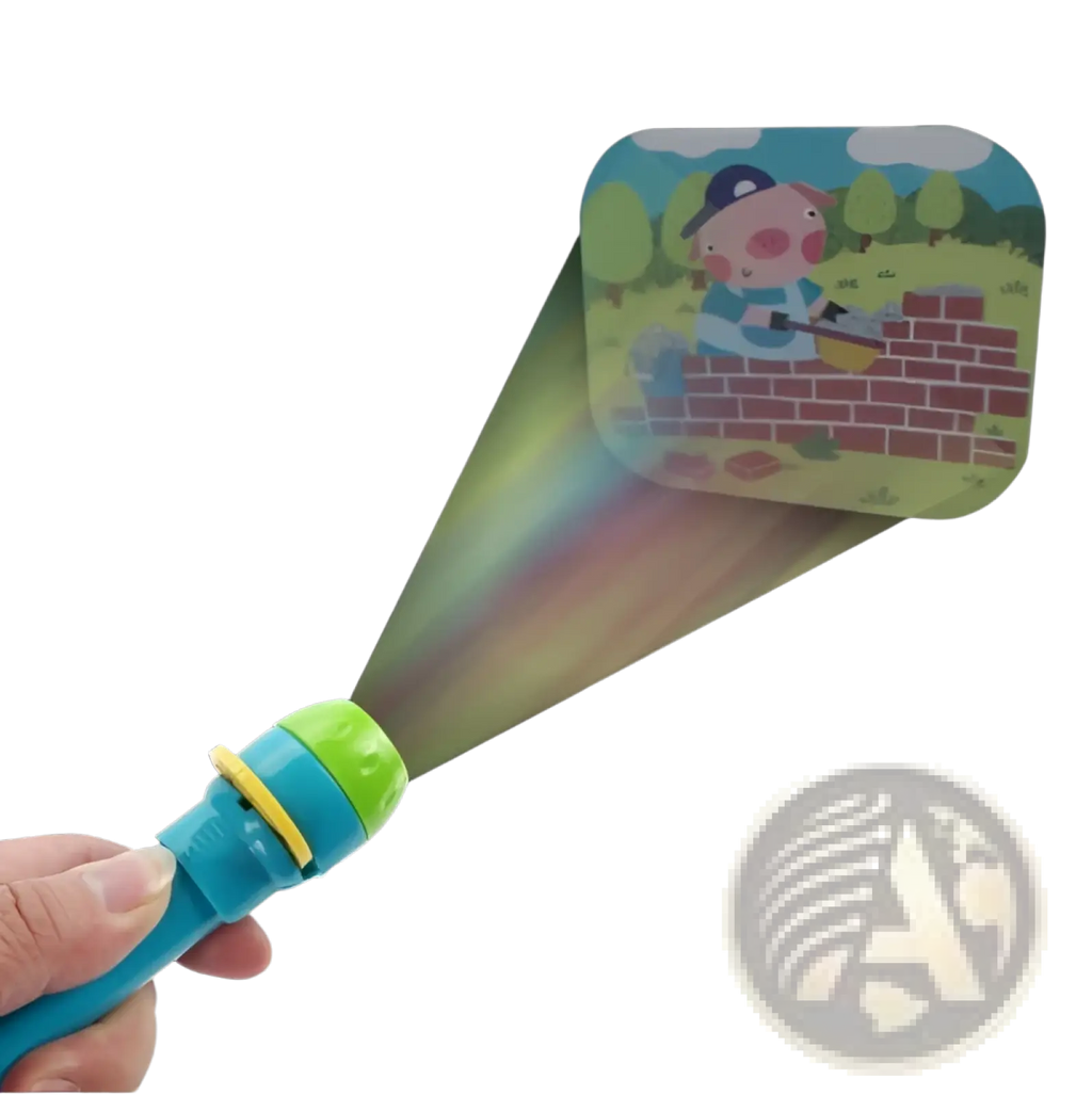 Blue and green handheld kids storybook torch projector led fairy tale toy with yellow ring casting Peppa Pig image