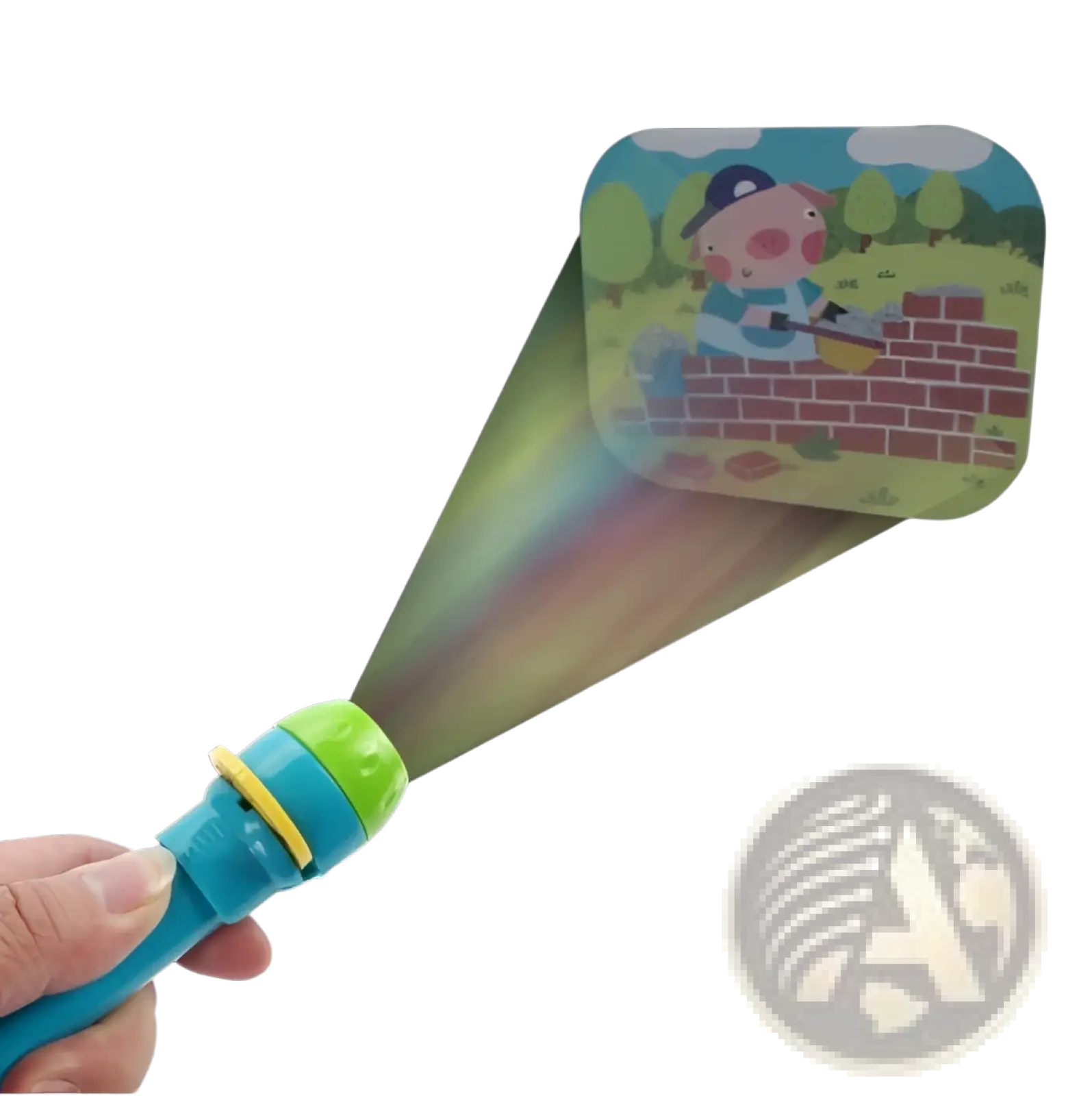Blue and green handheld kids storybook torch projector led fairy tale toy with yellow ring casting Peppa Pig image