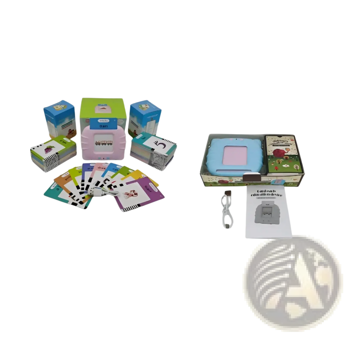 Pink and blue kids talking flash cards early learning tablet with 112 colorful english learning flashcards