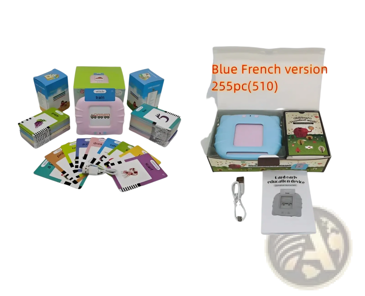 Pink and blue plastic kids talking flash cards early learning tablet devices with 112 colorful educational cards