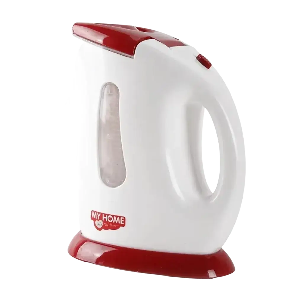 White and red my home electric kettle with glossy plastic body and transparent water level window for kids toy kitchen set