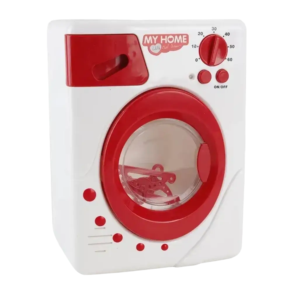 White and red plastic toy washing machine from my home for kids toy kitchen appliance pretend play food set