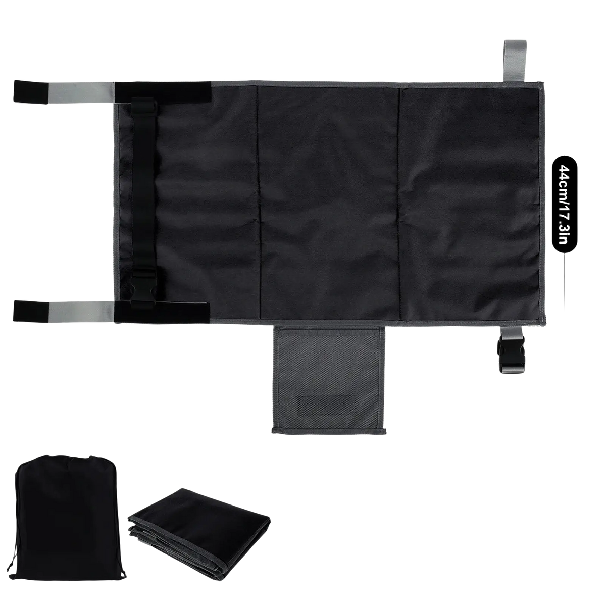 Black toddler airplane seat extender travel footrest with adjustable straps mesh pocket and portable storage bag