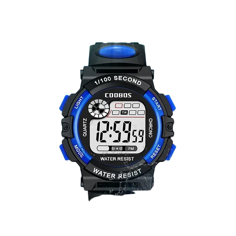 Black and blue coobos kids watch digital watch with waterproof design and led sports wristwatch features