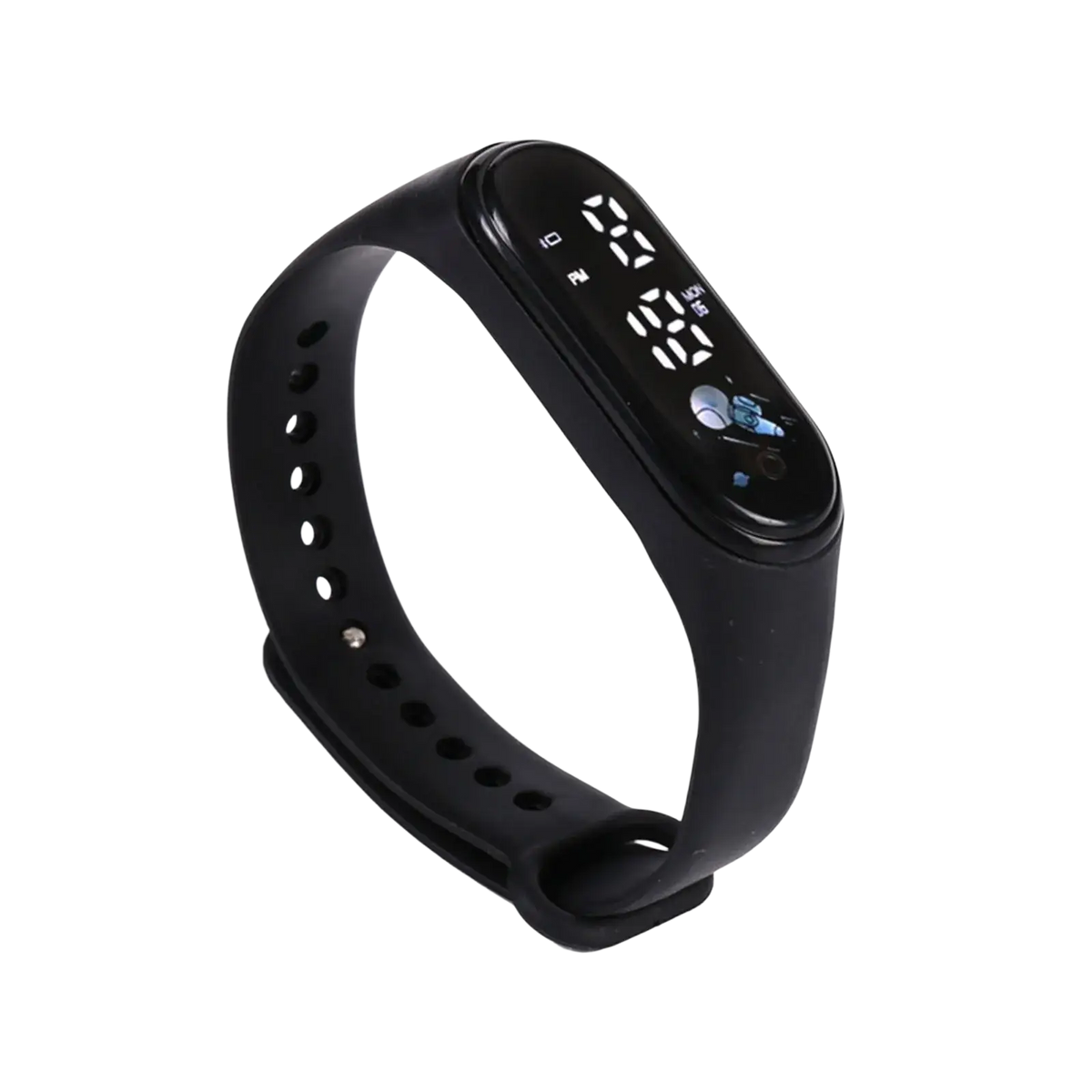Black silicone kids waterproof led digital sports watch with digital display showing time and date