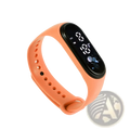 Kids waterproof led digital silicone sports watch with orange band and black digital display showing time and date