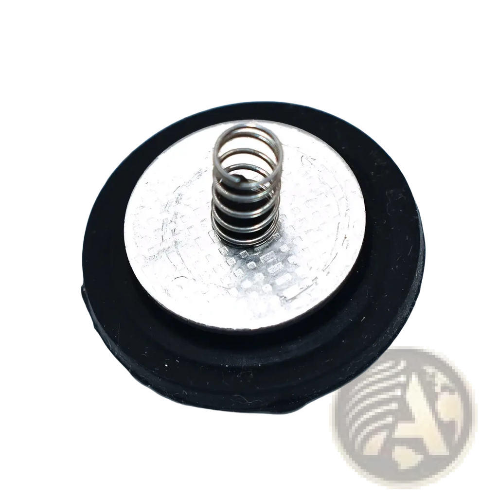 Black rubber gasket with a silver metal spring for kill stop switch lanyard used on outboard motor atv scooter