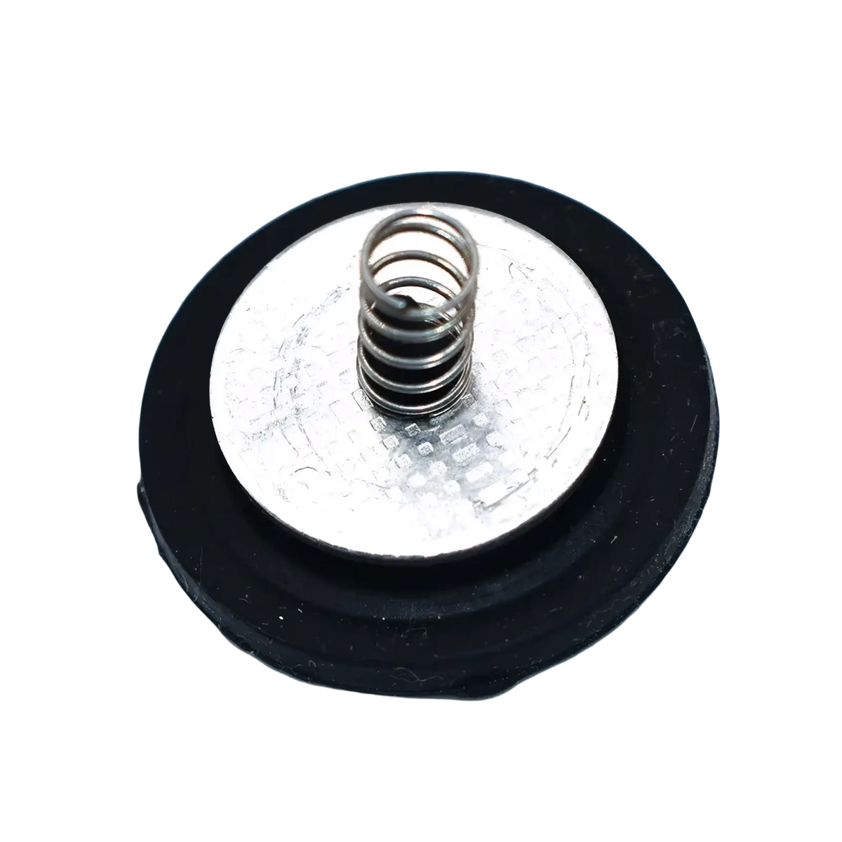Black rubber gasket with a silver metal spring for kill stop switch lanyard used on outboard motor atv scooter