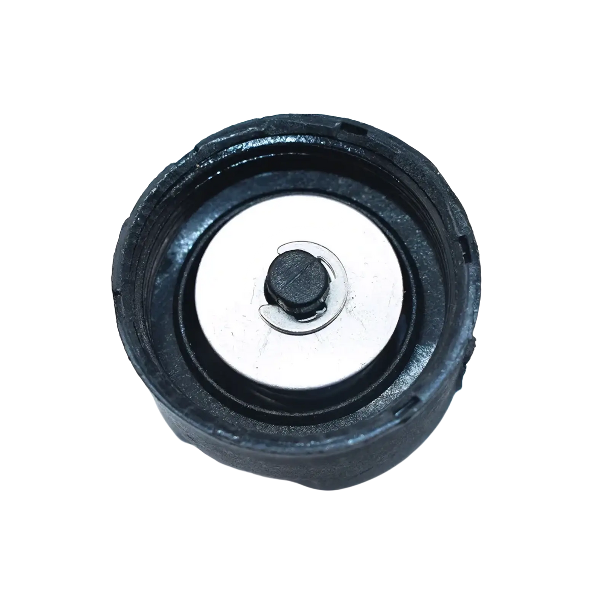 Black rubber kill stop switch lanyard cap with silver metallic center and black knob for outboard motor atv scooter