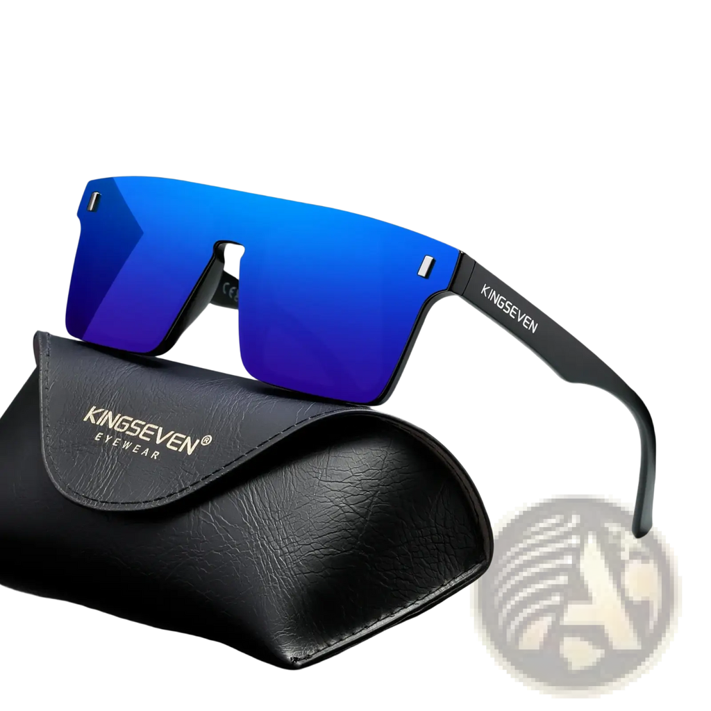 Blue gradient mirrored kingseven eyewear polarized rimless cycling sunglasses with black frames for outdoor sports use