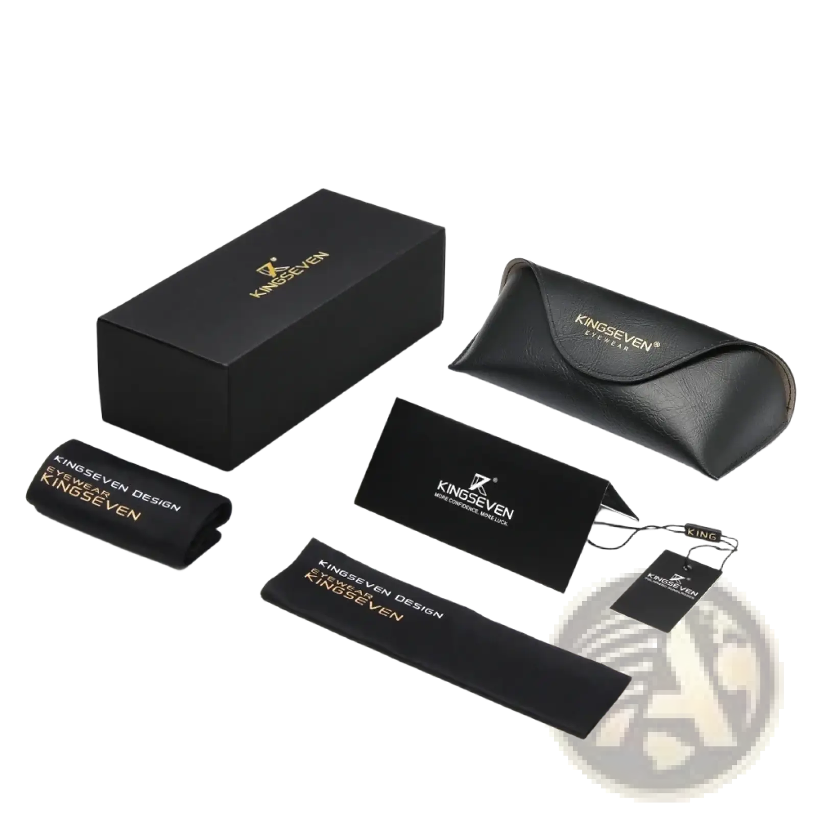 Black leather eyeglass case with gold logo and flap closure for kingseven polarized rimless cycling sunglasses