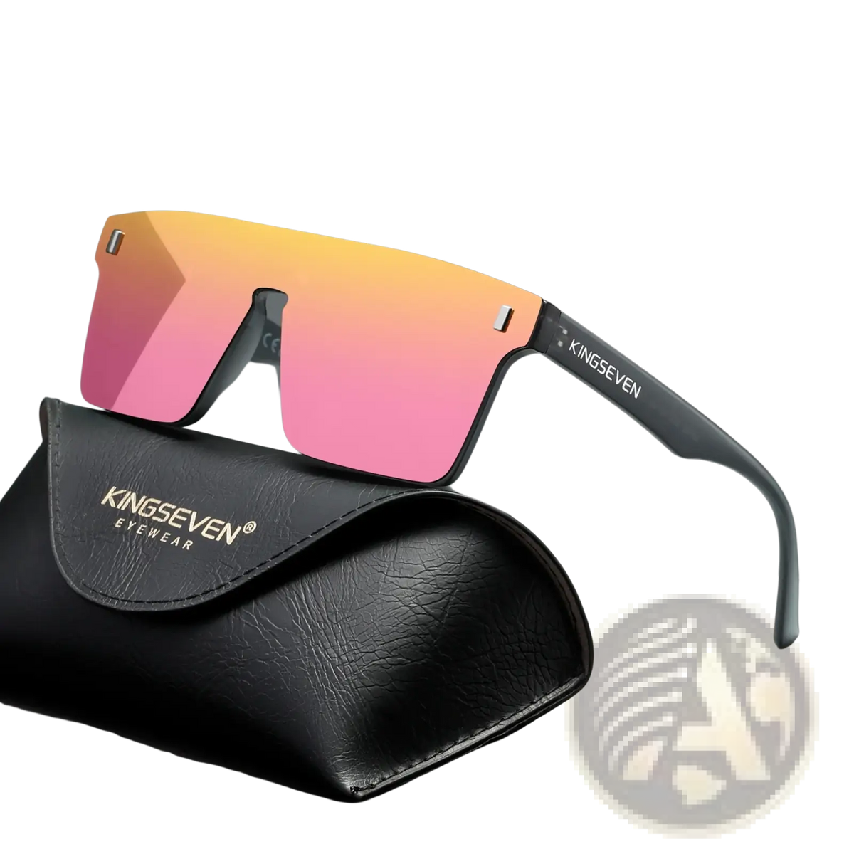 Kingseven polarized rimless cycling sunglasses with gradient pink orange mirrored lenses and black acetate frames