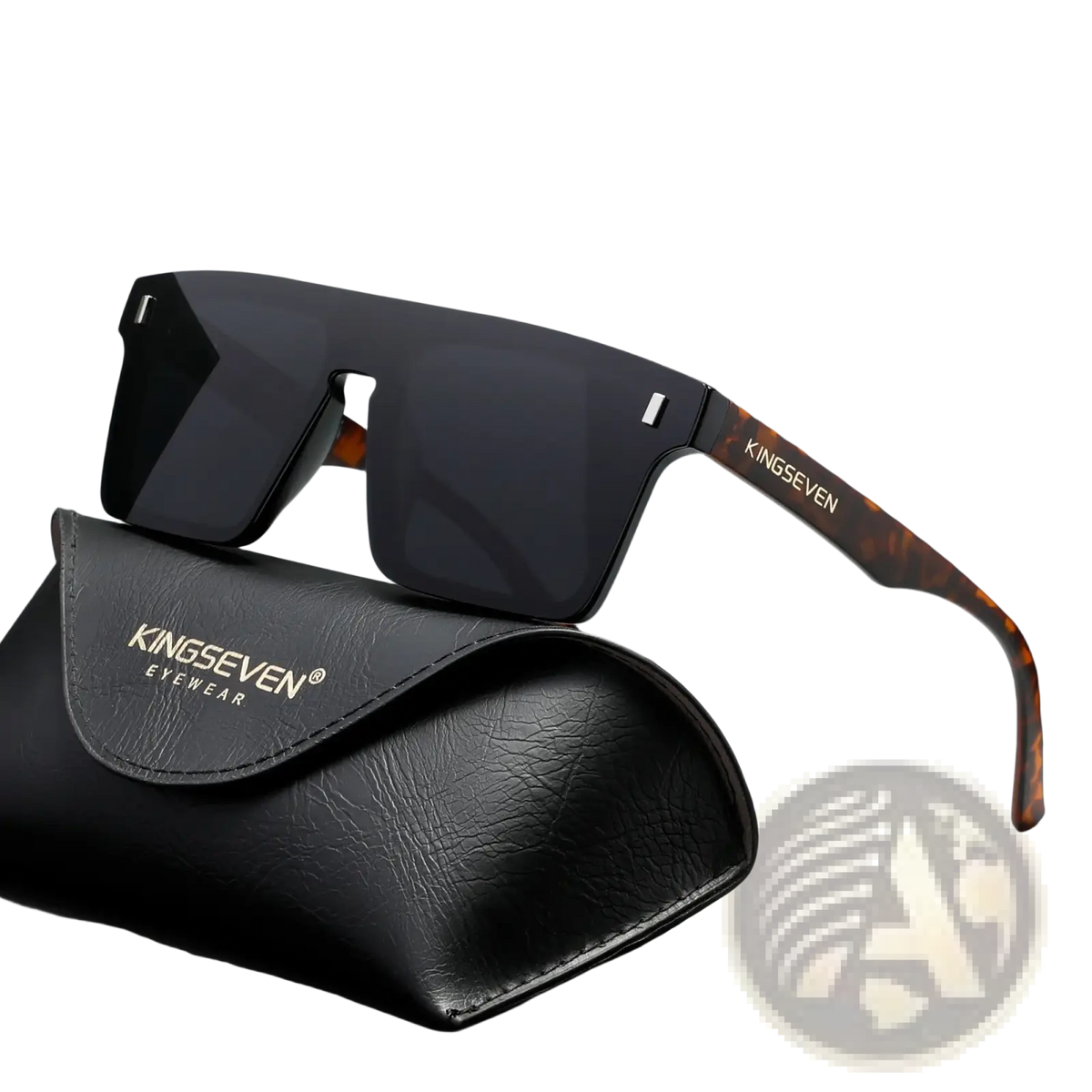Kingseven polarized rimless cycling sunglasses in black and tortoiseshell acetate with modern rectangular frames