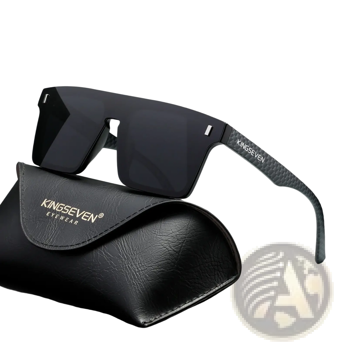 Kingseven polarized rimless cycling sunglasses with black rectangular lenses and carbon fiber textured arms