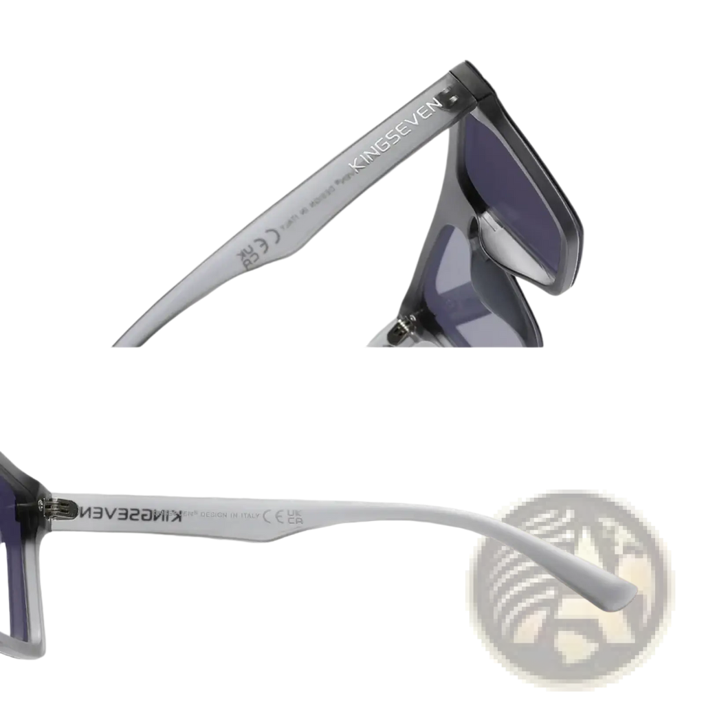 Kingseven polarized rimless cycling sunglasses with a sleek translucent gray frame and dark purple lenses
