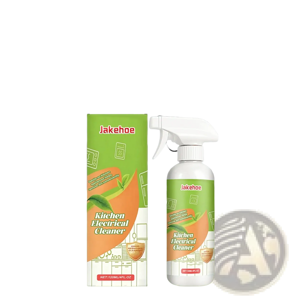 Jakehoe kitchen appliance cleaner heavy duty degreaser spray in a white bottle with green and orange labeling